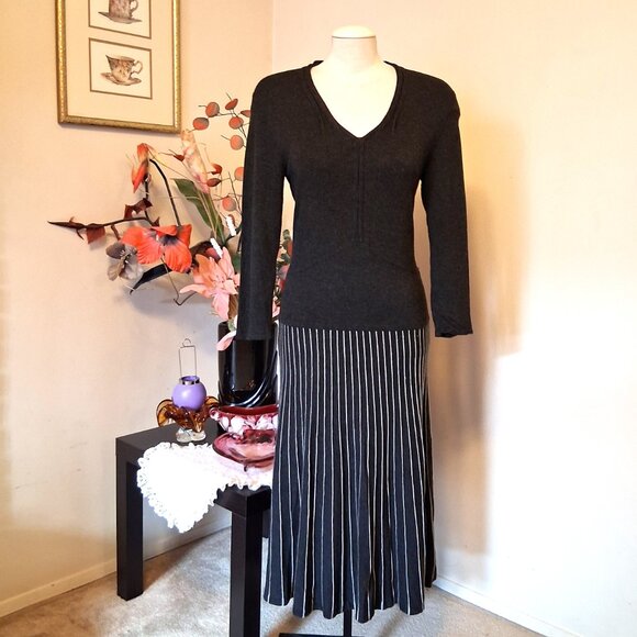 NWOT Orly Maxi V neck Long Sleeve Gray Teal Dress Cardigan Fall Winter Dresses - Picture 4 of 8